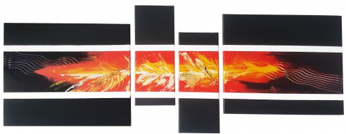 Acryl
2019
Quadrichon
160 x 50 x 2 cm
( 2x 60x50 cm, 2 x 20x50 cm)
Preis: 750,-- € oder als Miete 75 € monatlich Big Bang