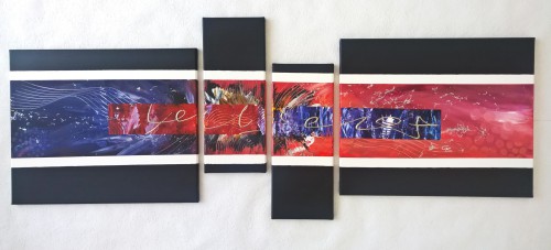 Quadrichon Acryl - Life! -
2019
160 x 50 x 2 cm
( 2x 60x50 cm, 2 x 20x50 cm)
Preis: 750,-- € oder als Miete 75 € monatlich